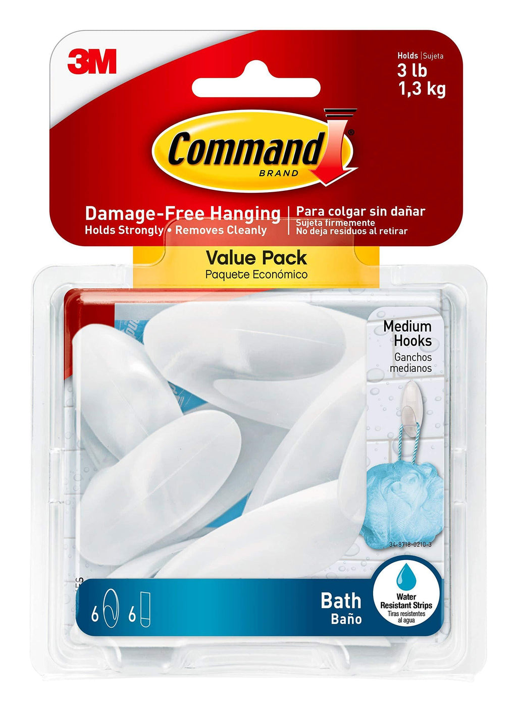 Command Bath Medium Hook Value Pack, Clear Frosted, 6-Medium Hooks, 6-Water Resistant Strips, Organize Damage-Free 6 Hooks - LeoForward Australia