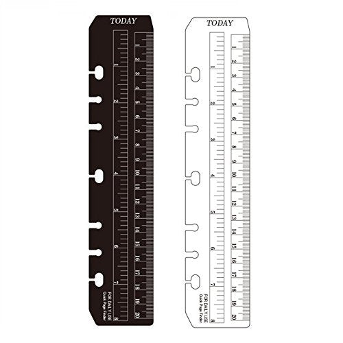  [AUSTRALIA] - Chris-Wang 2Pcs Black/Clear Plastic Page Marker Pouch Pagefinder Measuring Today Ruler for A5 Size 6-Hole Binder Notebook Black + Clear