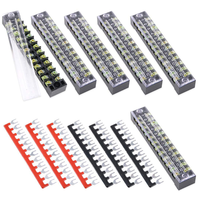  [AUSTRALIA] - Hilitchi 12pcs 600V 15A 12 Position Double Row Screw Terminal Strip and 400V 10A 12 Postions Red/Black Pre Insulated Terminal Barrier Strip 15A 12P