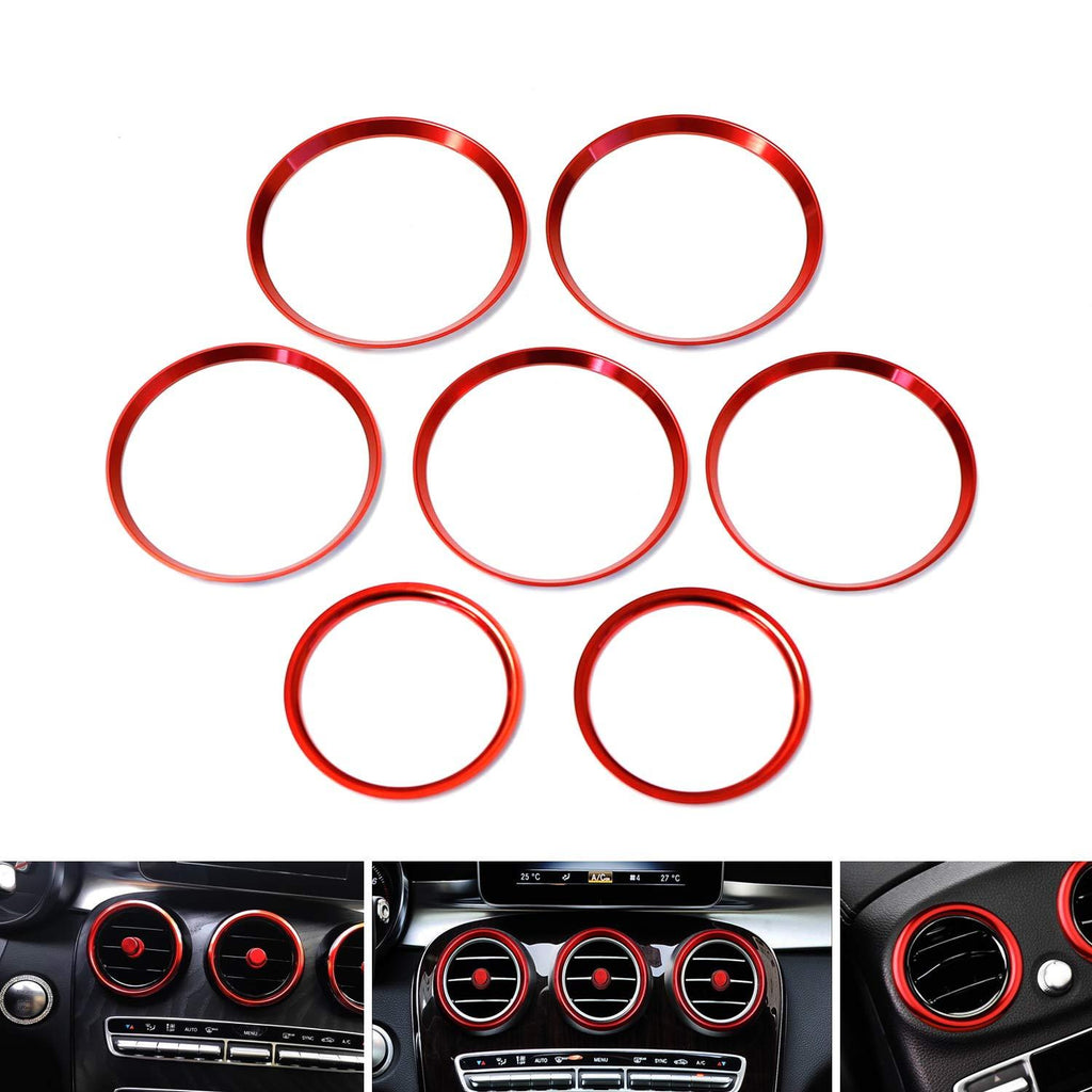  [AUSTRALIA] - iJDMTOY 7pc Sports Red Aluminum Air Conditioner Vent/Opening Outer Trim Decoration Covers Compatible With 2015-up Mercedes W205 C180 C250 C300 C350 C400 C63 AMG, 2016-up GLC Class, etc Mercedes W205 C/GLC Class Half Cover Outer Trim