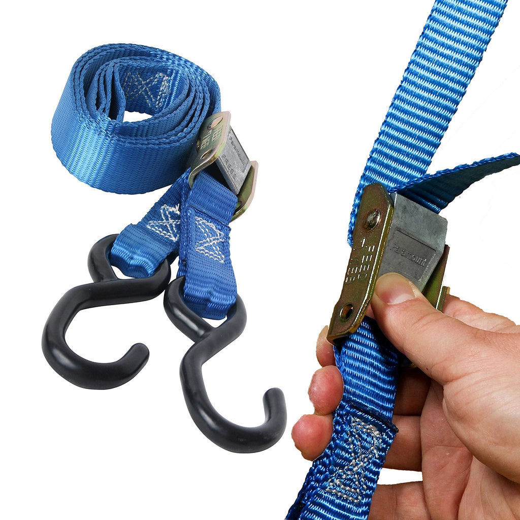  [AUSTRALIA] - DC Cargo Mall 2 Motorcycle Kayak Tie-Down Cam Straps 1" x 9' Strong TieDown Straps with Durable Polyester and Vinyl-Coated S Hooks, Tie Down Cargo | for Pickup Bed, Moving Truck, Van, Trailer