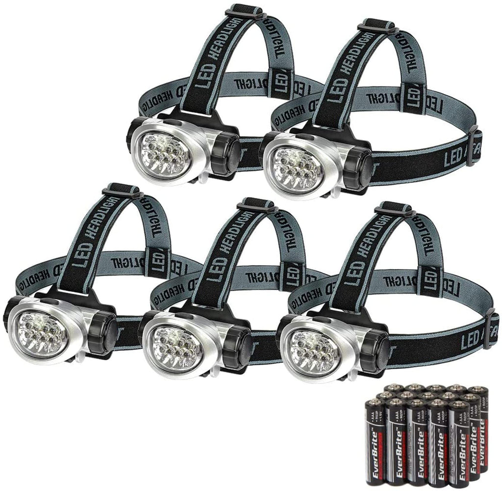 EverBrite 5-Pack LED Headlamp Flashlight for Running, Camping, Reading, Fishing, Hunting, Walking, Jogging, Durable Light Weight Head Lights Batteries Included - LeoForward Australia