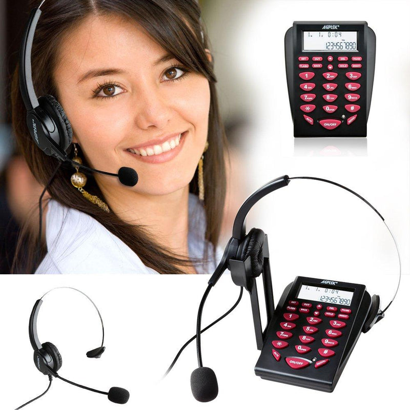 AGPtEK Corded Telephone with Headset & Dialpad for House Call Center Office - Noise Cancellation HA0098 Rose Red - LeoForward Australia