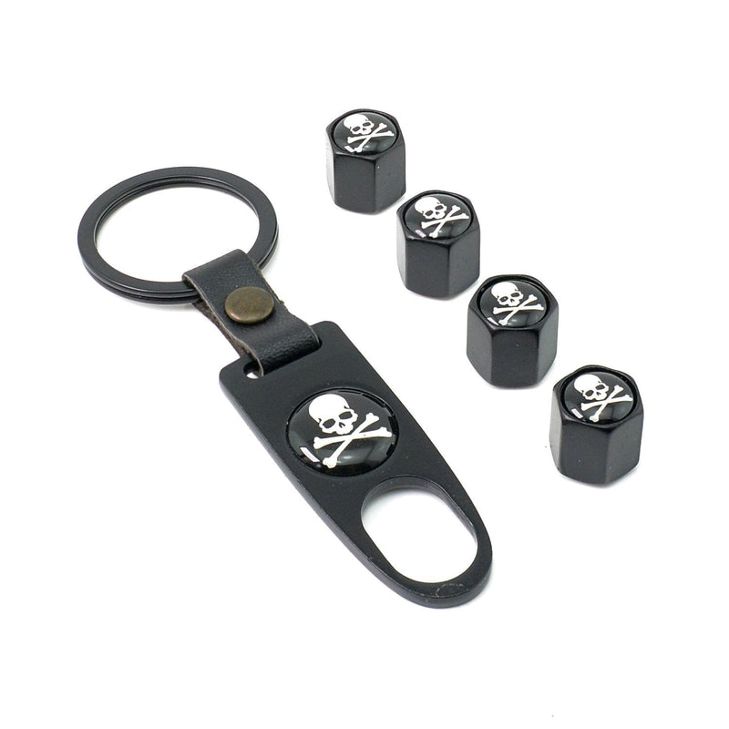 iDoood Car Tire Valve Stem Air Caps Cover + Keychain Black (Logo:For Poison Skull) - LeoForward Australia