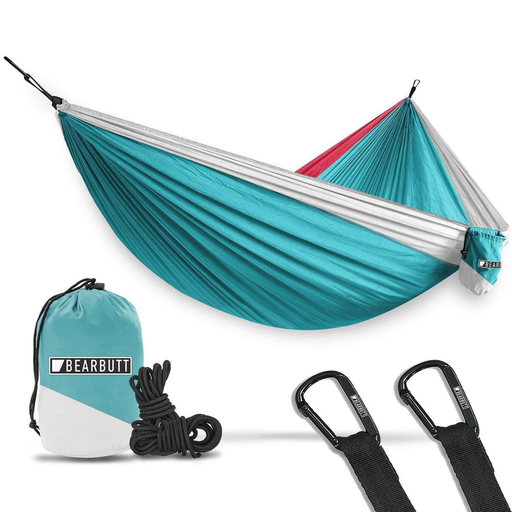  [AUSTRALIA] - Bear Butt Hammocks - Camping Hammock for Outdoors, Backpacking & Camping Gear - Double hammock, Portable hammock, 2 Person Hammock for Travel, outdoors - Tree & Hiking Gear - Hammock that Holds 500lbs Sky Blue / Pink / White