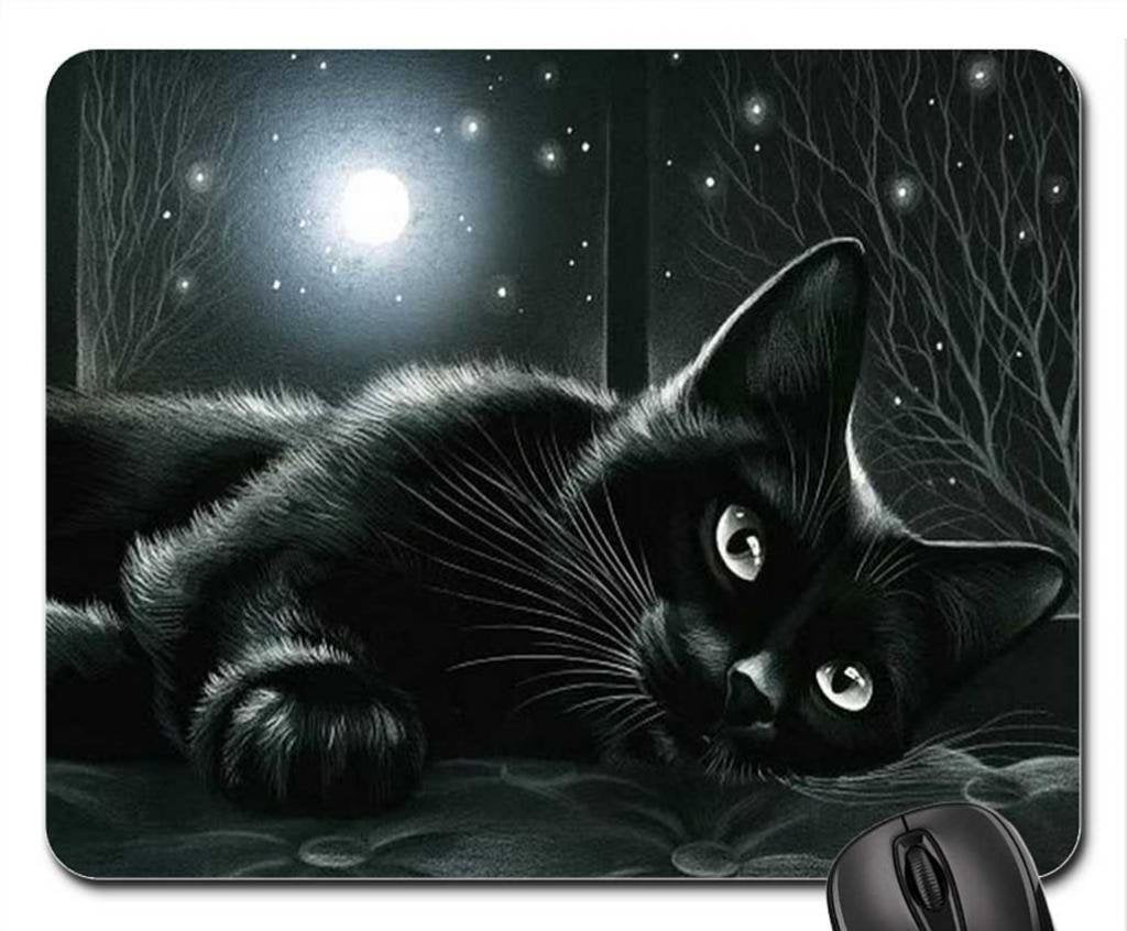 Schoolsupplies Black cat in moonlight Mouse Pad, Mousepad (Cats Mouse Pad) 1 Pack - LeoForward Australia