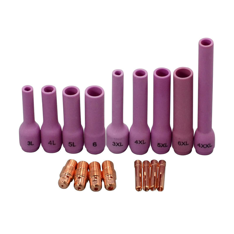  [AUSTRALIA] - TIG Collet body Aluminia Ceramic Cup Extra Long Kits Fit SR WP 9 20 25 TIG Welding Torch 17pcs