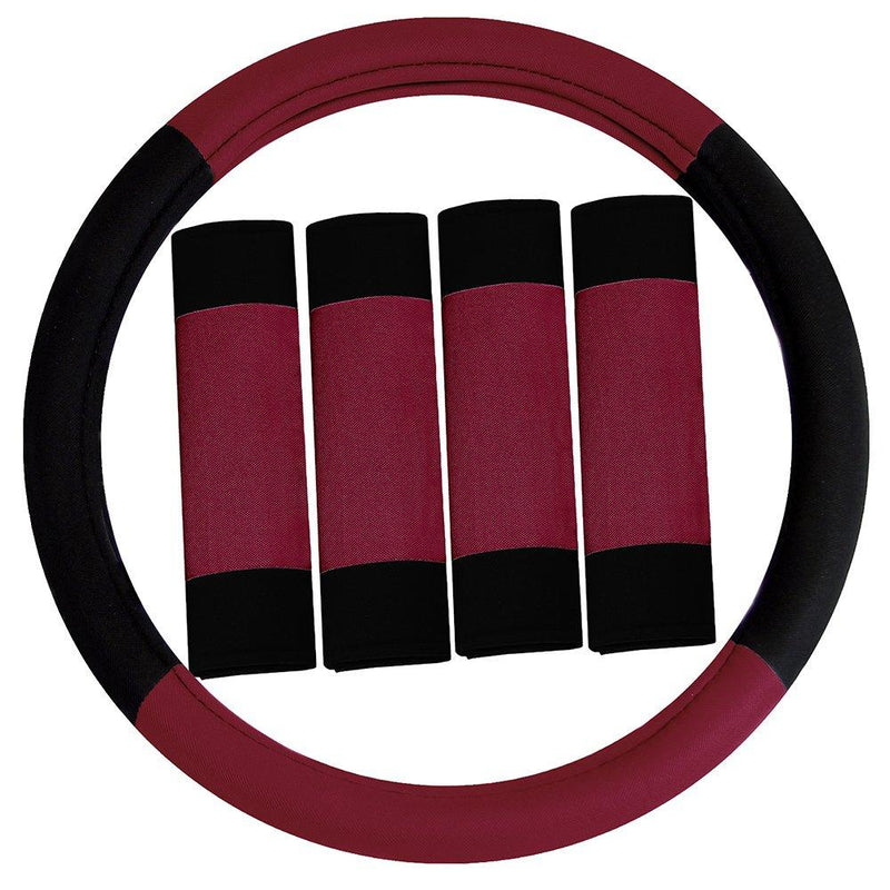  [AUSTRALIA] - FH Group FH2033BURGUNDY Steering Wheel Cover (Modernistic and Seat Belt Pads Combo Set Burgundy)