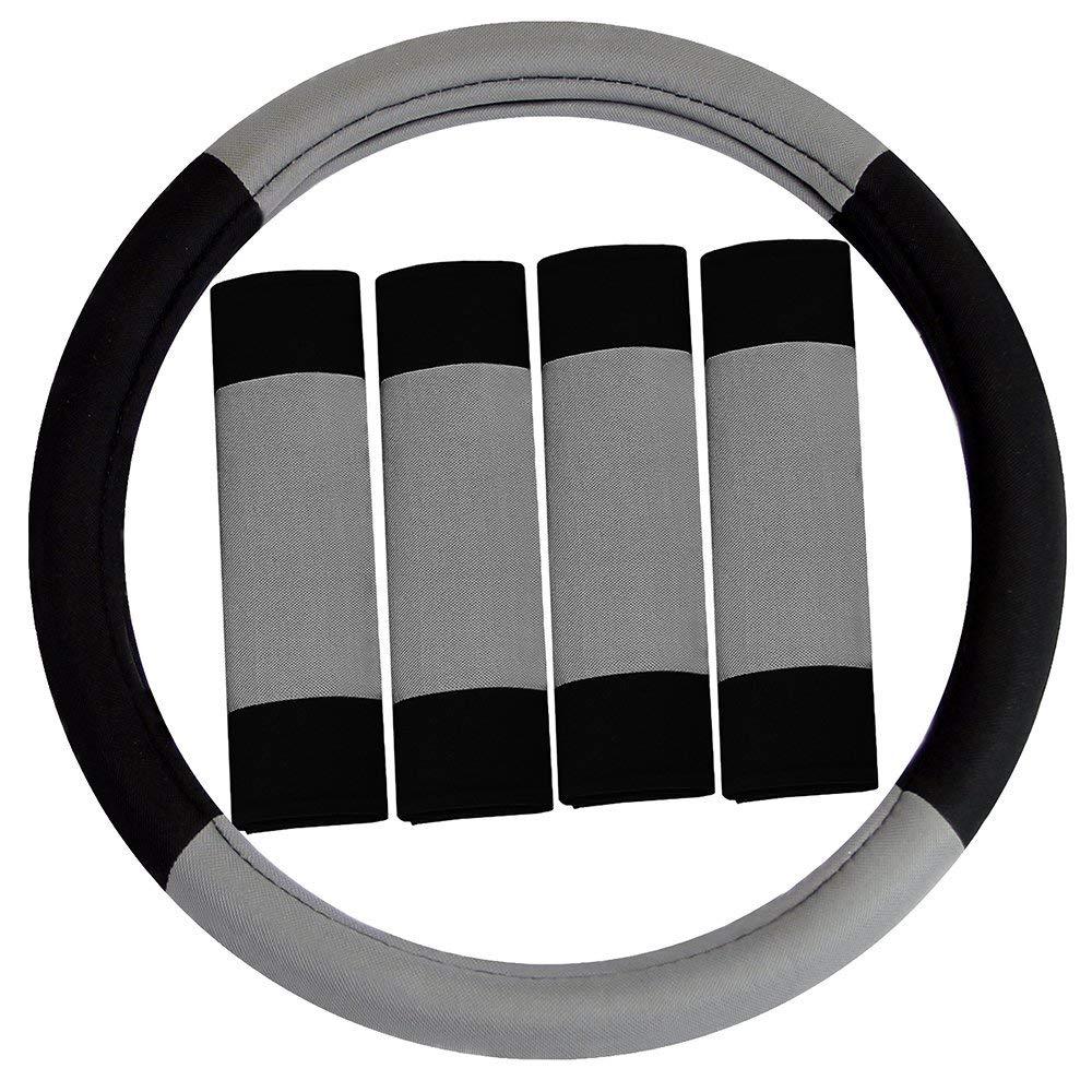  [AUSTRALIA] - FH Group FH2033GRAY Steering Wheel Cover (Modernistic and Seat Belt Pads Combo Set Gray)