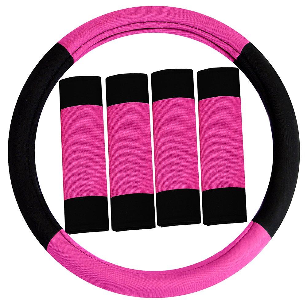  [AUSTRALIA] - FH Group FH2033PINK Steering Wheel Cover (Modernistic and Seat Belt Pads Combo Set Pink)