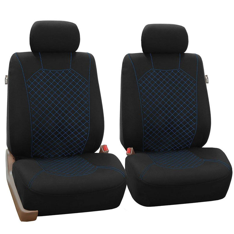  [AUSTRALIA] - FH Group Blue FB066BLUE102 Fabric Cloth Seat Cover Front with Ornate Diamond Stitching, Set of 2 (Airbag Compatible)