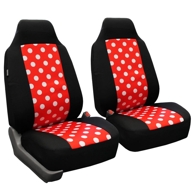  [AUSTRALIA] - FH Group FB115REDBLACK102 Red/Black Stylish Polka Dot Car Seat Cover, Set of 2 (High Back Front Set)