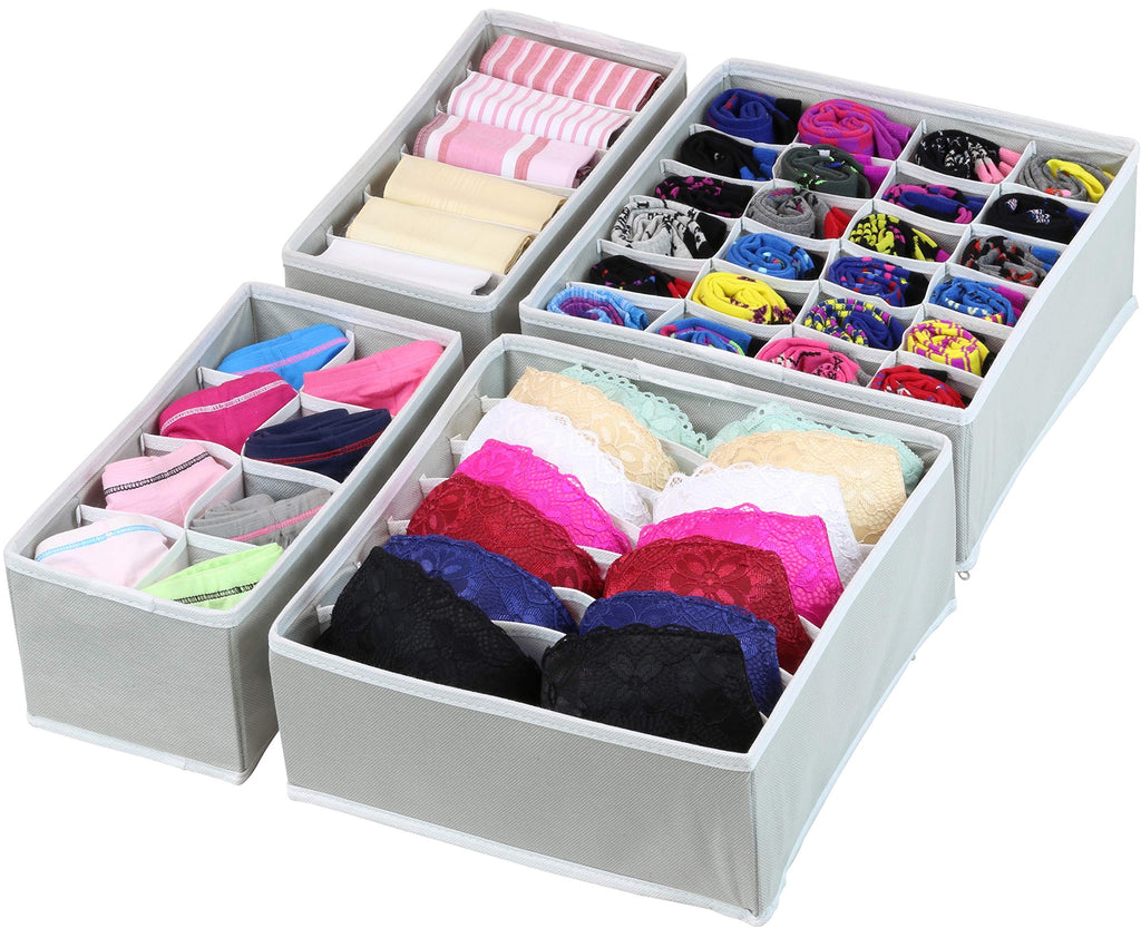  [AUSTRALIA] - Simple Houseware Closet Underwear Organizer Drawer Divider 4 Set, Gray