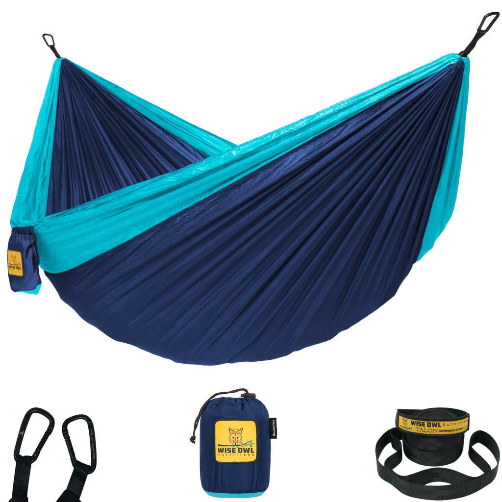  [AUSTRALIA] - Wise Owl Outfitters Hammock Camping Double & Single with Tree Straps - USA Based Hammocks Brand Gear, Indoor Outdoor Backpacking Survival & Travel, Portable Navy Blue & Light Blue 1 Person