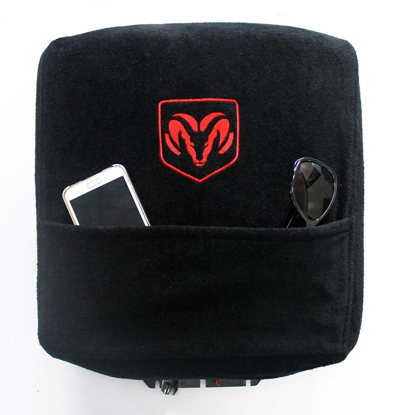  [AUSTRALIA] - Seat Armour KADRAMBJS02-16 Black Custom Fit Console Cover with Embroidered Logo for Select Dodge Ram Models with Jump Cotton (Officially Licensed, Third Bench Seats) 2002 - 2017 with a jump seat, third seat, or bench
