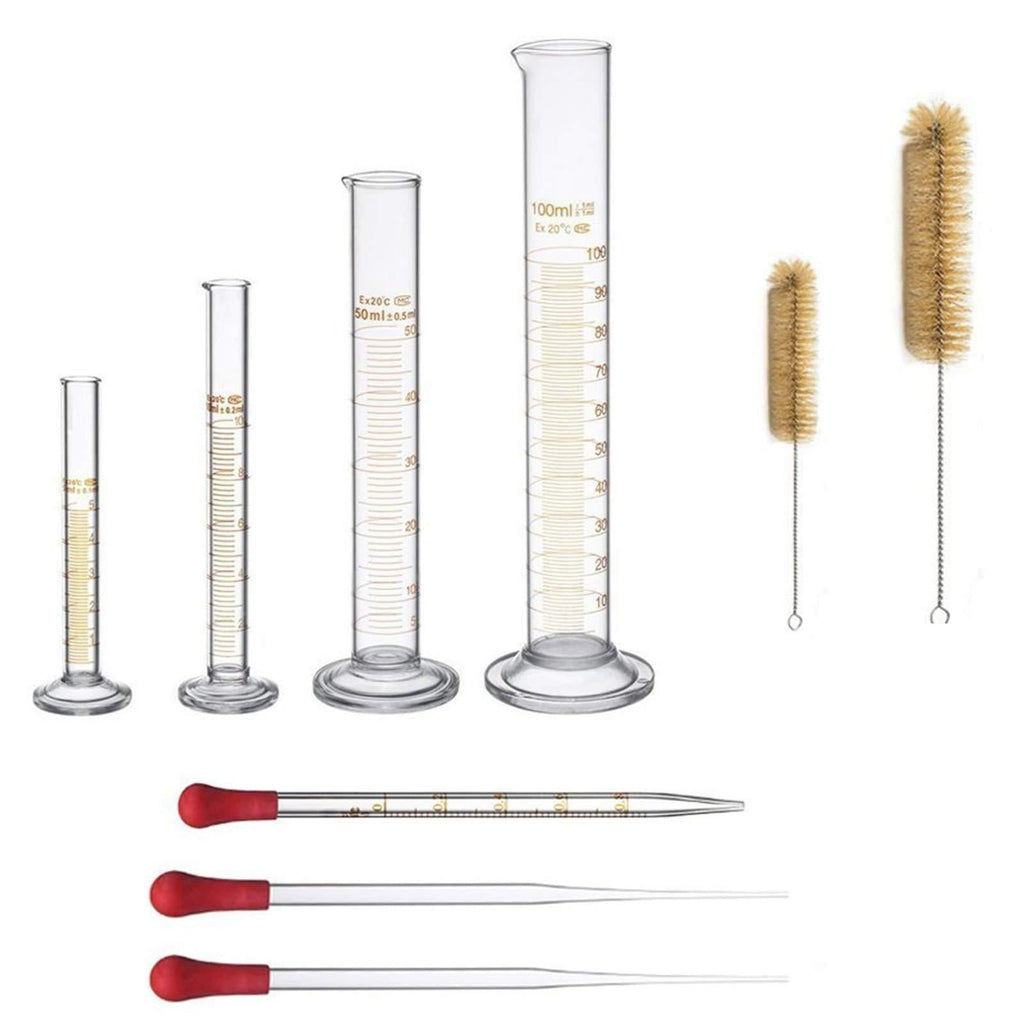 Thick Glass Graduated Measuring Cylinder Set 5ml 10ml 50ml 100ml Glass with Two Brushes - LeoForward Australia