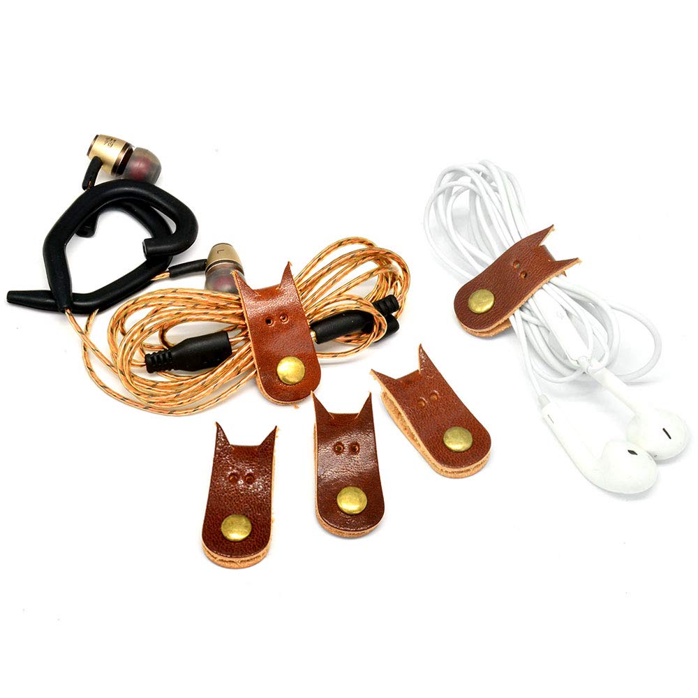  [AUSTRALIA] - CAILLU Cord Organizer Headset Headphone Earphone Wrap Winder,Power Cord Manager,Cable Ties,Cable Winder with Genuine Leather Handmade Cord Taco 5-Pack