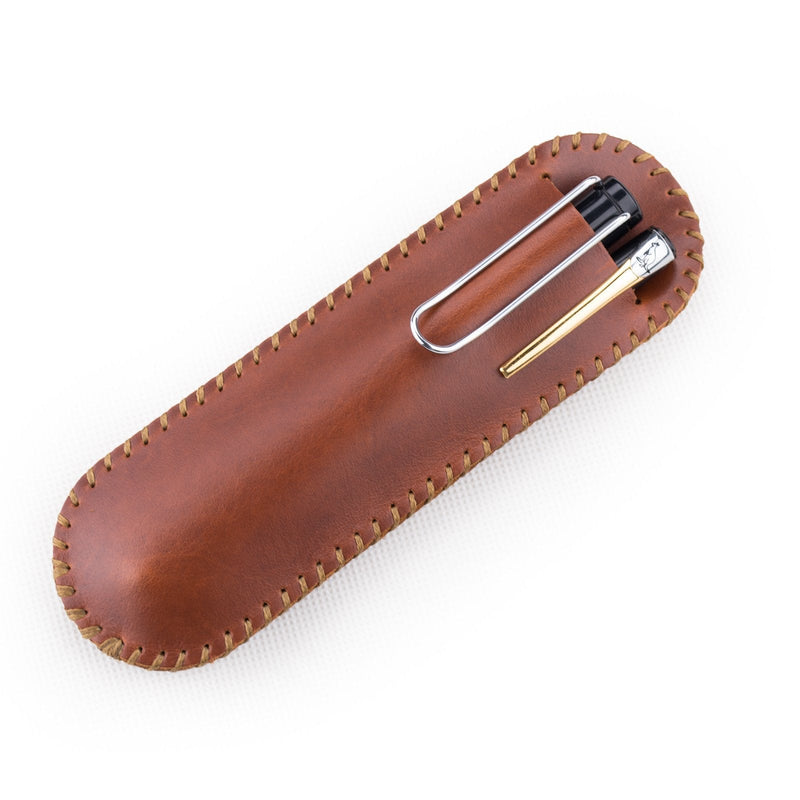 Ancicraft Leather Pen Case 2 Pens Holder Pouch Sleeve For Double Fountain Pens Or Single Big Pen By Handmade Red Brown Red Brown & 6.5x2 Inch - LeoForward Australia