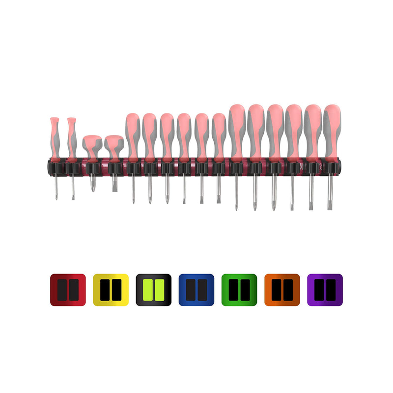 Olsa Tools Magnetic Screwdriver Organizer | Professional Quality Tool Holder | Fits up to 16 Screwdrivers | Red RED ORGANIZER / BLACK CLIPS - LeoForward Australia