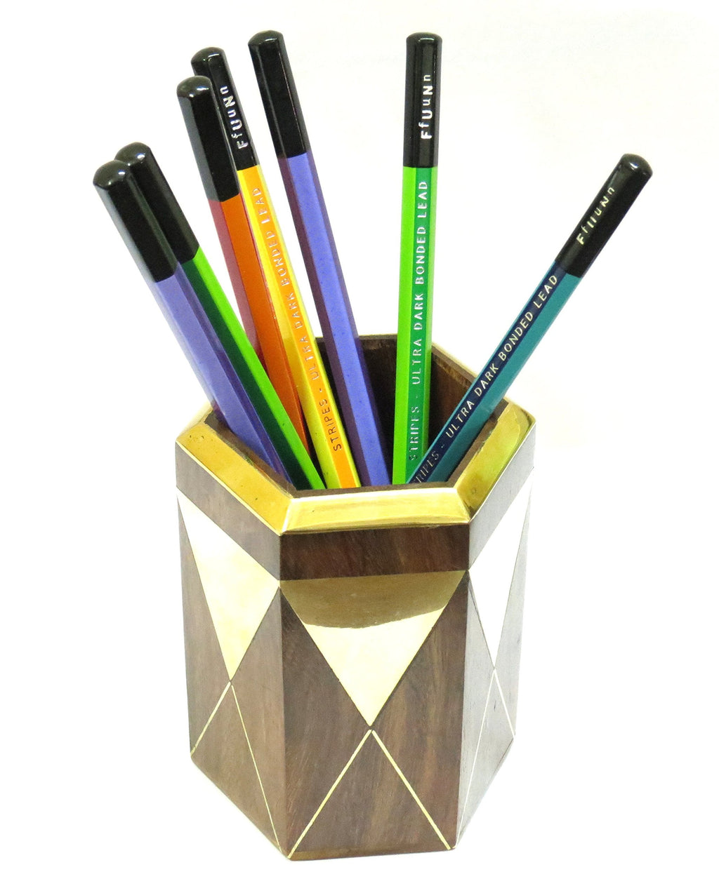  [AUSTRALIA] - Affaires Wooden Pen Pencil Stand Holder (4 Inches) with Metal Triangle on It, Office Desk Organizer Gift for Christmas or Birthday W-40123