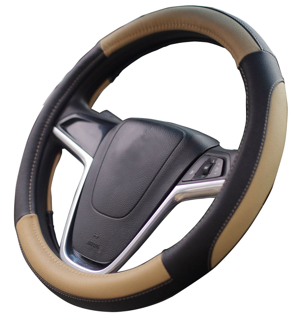  [AUSTRALIA] - Mayco Bell Car Steering Wheel Cover 15 inch No Smell Comfort Durability Safety (Black Beige) Black Beige