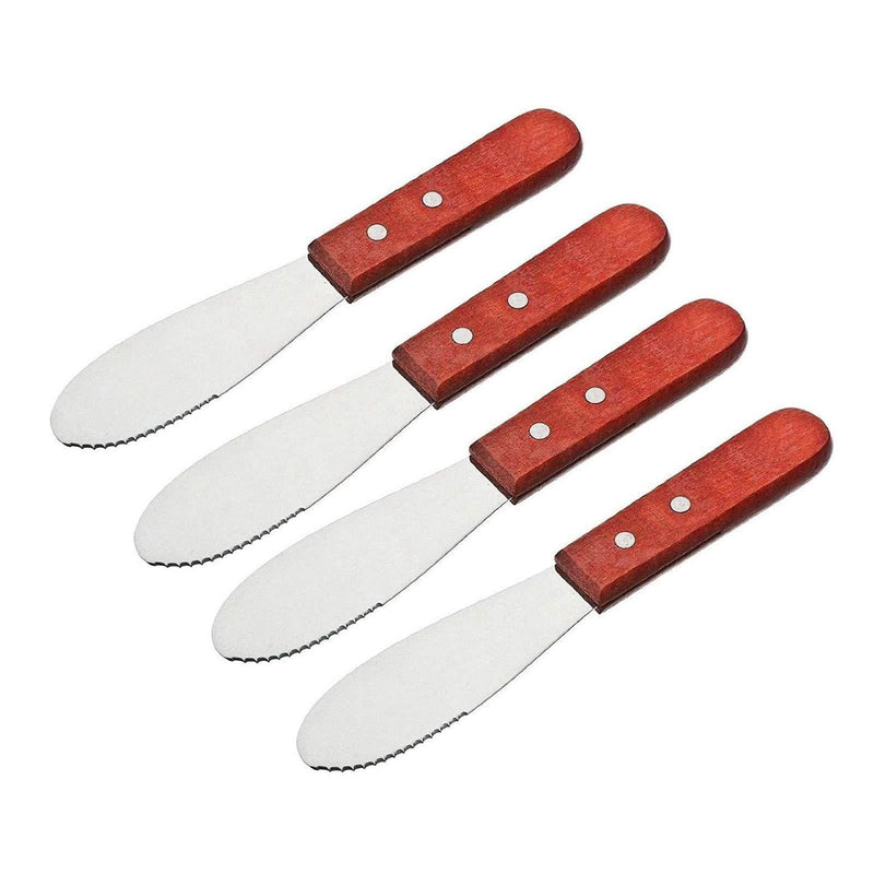  [AUSTRALIA] - Stainless Steel Straight Edge Wide Butter Spreader Deluxe Sandwich Cream Cheese Condiment Knives Set Kitchen Tools, Wood Handle, 8” (4) 4