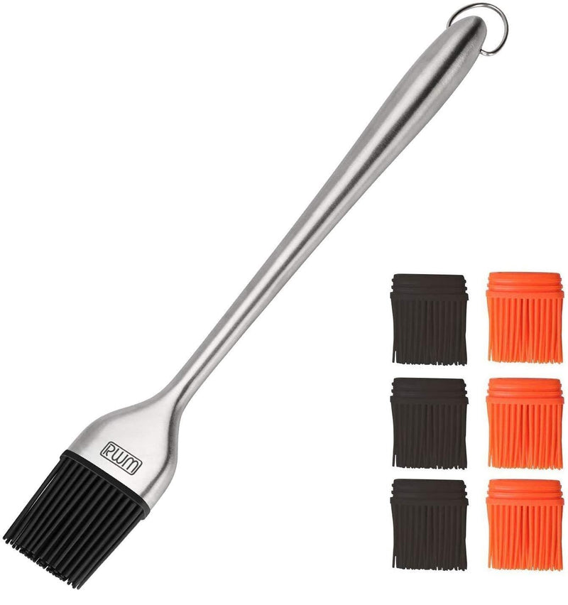  [AUSTRALIA] - Rwm Basting Brush - Heatproof Stainless Steel Pastry Brush with 6 Pack Back up Silicone Brush Heads Rust Resistant, BPA Free, Food Grade for BBQ Grill Barbecue Baking Kitchen Cooking