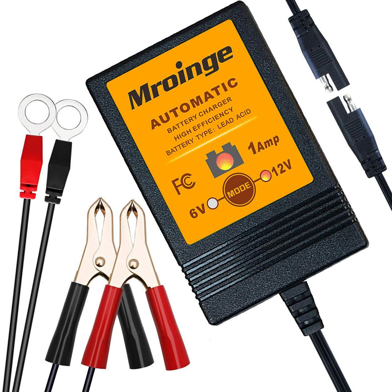 Mroinge 6V / 12V 1A Fully Automatic Trickle Battery Charger/Maintainer for Automotive Vehicle Motorcycle Lawn Mower ATV RV Powersport Boat, Sealed Deep-Cycle AGM Gel Cell Lead Acid Batteries 6V/12V @ 1.0 AMP - LeoForward Australia