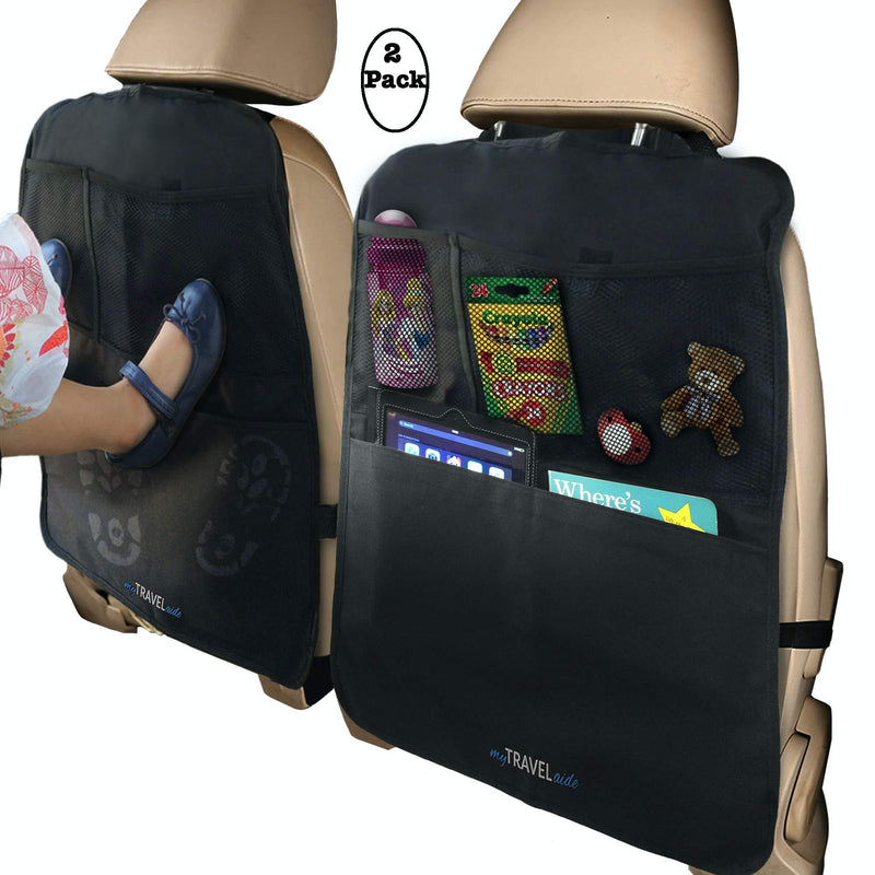  [AUSTRALIA] - MyTravelAide Car Backseat Organizer Kick Mats (2 Pack) with XL Storage Pockets for Tablets - Perfect Travel Accessories for Kids