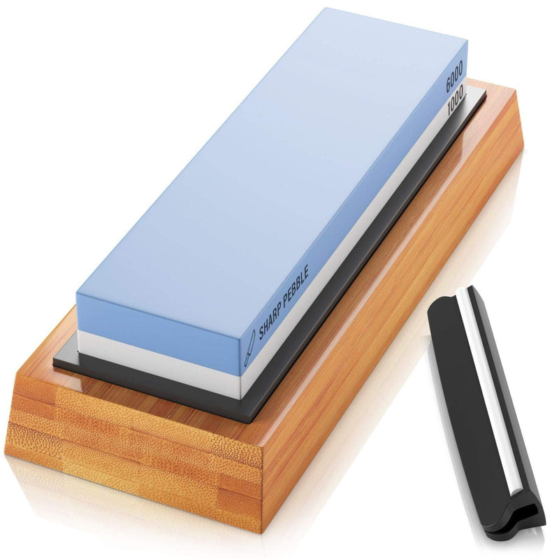  [AUSTRALIA] - Sharp Pebble Premium Whetstone Knife Sharpening Stone 2 Side Grit 1000/6000 Waterstone- Whetstone Knife Sharpener- NonSlip Bamboo Base & Angle Guide