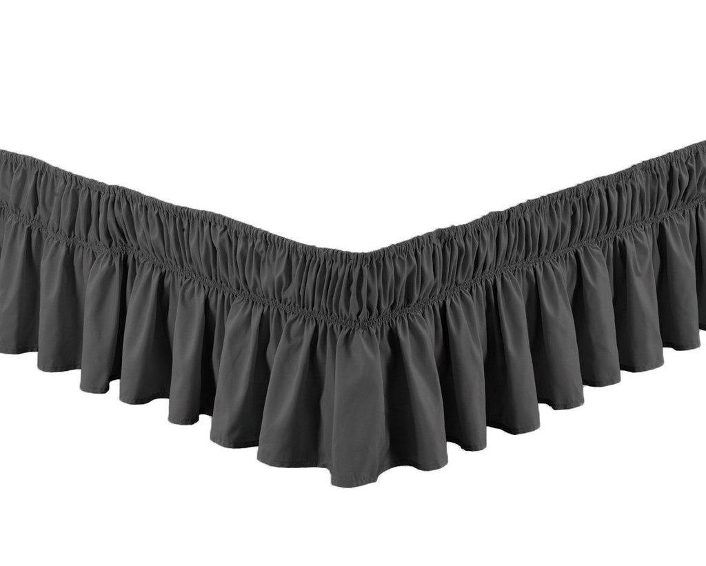  [AUSTRALIA] - Mk Collection Wrap Around Style Easy Fit Elastic Bed Ruffles Bed-Skirt Queen-King Solid Dark Grey/Charcoal New