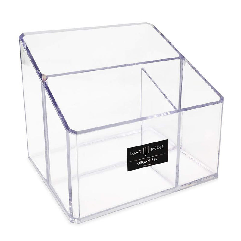 Isaac Jacobs Clear Acrylic 3-Compartment Organizer, Remote Holder & Multi-Functional Makeup, Brush, Pen & Pencil Storage Solution, for The Home, Bathroom, Office, Child’s Desk (3-Section, Clear) 3-Section - LeoForward Australia