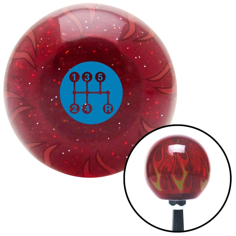  [AUSTRALIA] - American Shifter 297138 Shift Knob (Blue 5 Speed Shift Pattern - Dots 15 Red Flame Metal Flake with M16 x 1.5 Insert)