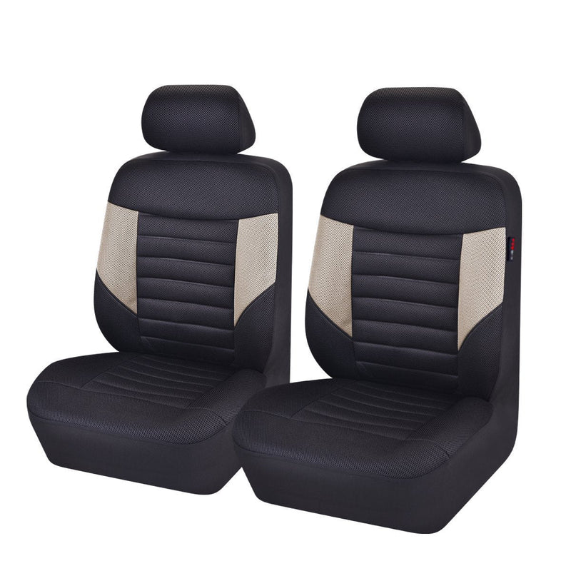  [AUSTRALIA] - CAR PASS 6PCS Super Universal Fit Front Car Seat Covers Set Package-Fit for Vehicles,Black and Gray with Composite Sponge Inside,Airbag Compatiable (Black and Beige) BLACK AND BEIGE