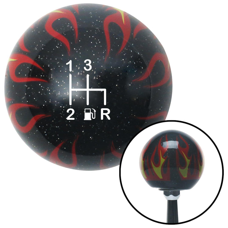  [AUSTRALIA] - American Shifter 294837 Shift Knob (White 4 Speed Shift Pattern - Gas 6 Black Flame Metal Flake with M16 x 1.5 Insert)