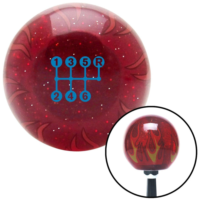  [AUSTRALIA] - American Shifter 297173 Shift Knob (Blue 6 Speed Shift Pattern - Dots 26n Red Flame Metal Flake with M16 x 1.5 Insert)