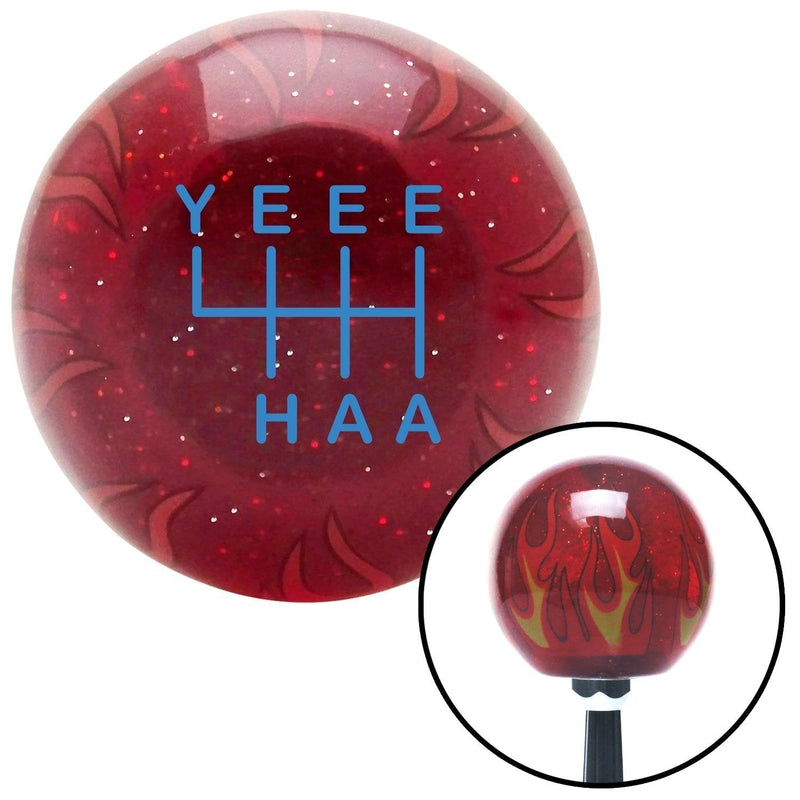  [AUSTRALIA] - American Shifter 302275 Shift Knob (Blue YeeeHaa 6 Speed Red Flame Metal Flake with M16 x 1.5 Insert)