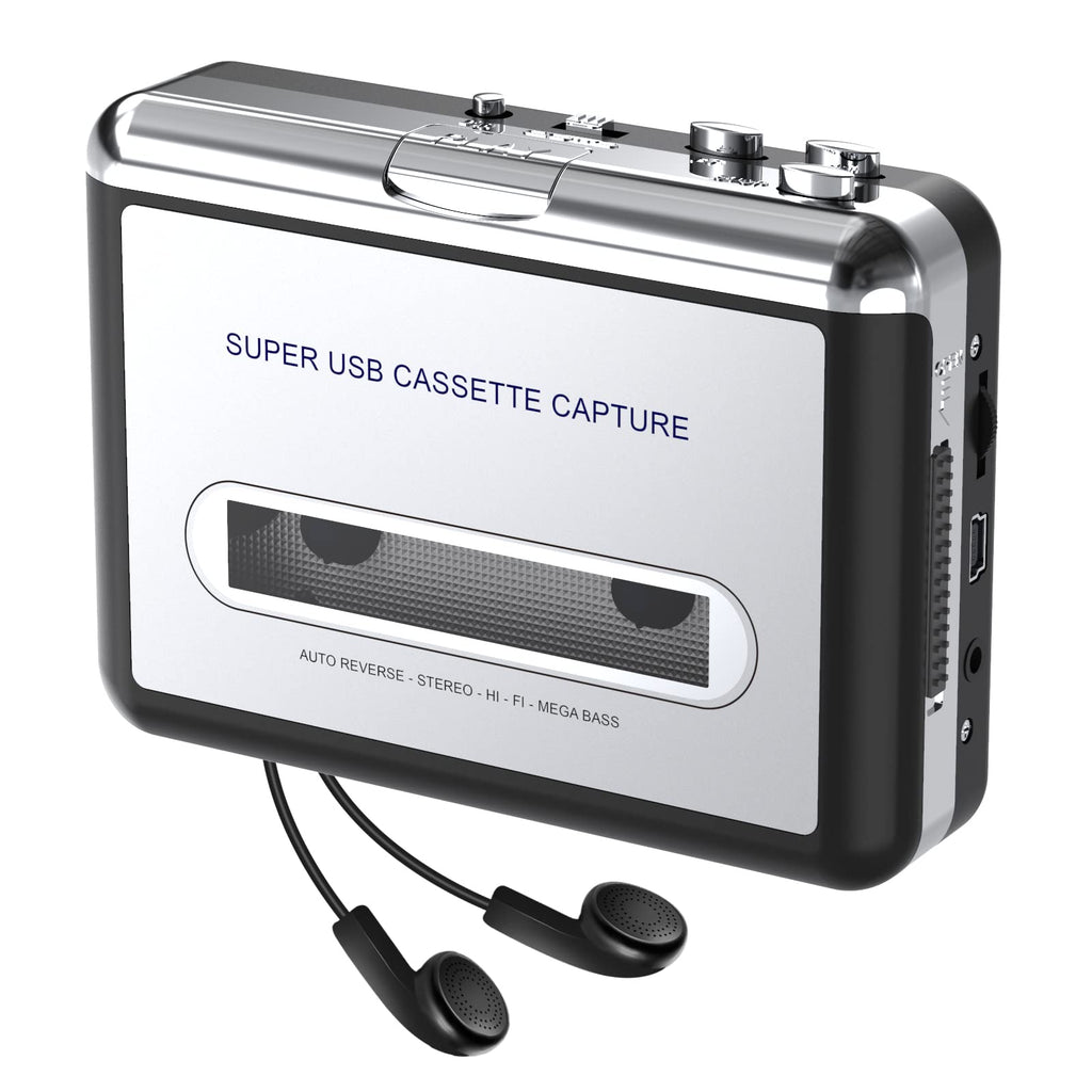  [AUSTRALIA] - Cassette Player-Cassette Tape to MP3 CD Converter- Powered by Battery or USB,Convert Walkman Tape Cassette to MP3, Compatible with Laptop and PC, USB Cable,Software CD,3.5mm Jack Earphone GRAY