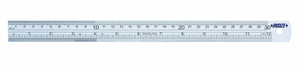 INSIZE 7110-300 Steel Rule, 12"/300 mm, Graduation 1/64", 1/32", 1/16", 0.5 mm, 1 mm - LeoForward Australia