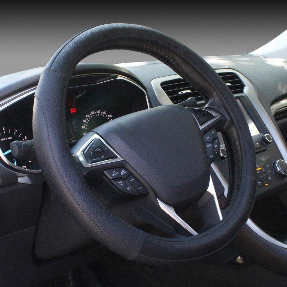  [AUSTRALIA] - SEG Direct Black Microfiber Leather Auto Car Steering Wheel Cover Universal 15 inch Standard size[14 1/2''-15''] Black color