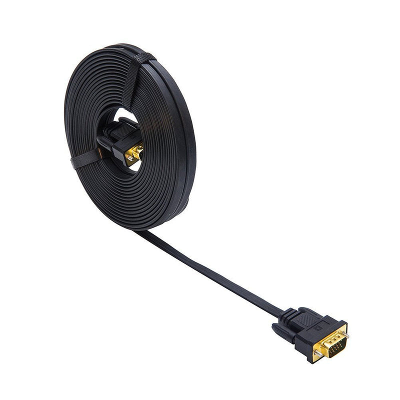 [AUSTRALIA] - DTECH 25ft Ultra Thin Flat Type Computer Monitor VGA Cable Standard 15 Pin Male to Male Connector SVGA Wire 25 Feet - Black