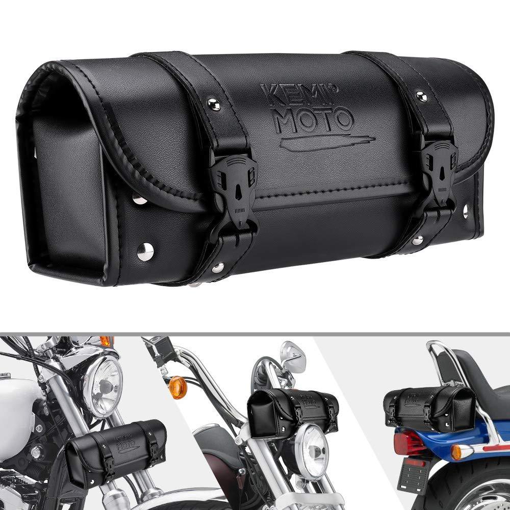  [AUSTRALIA] - Motorcycle Fork Bag, PU Leather Handlebar Tool Pouch Sissy Bar Roll Bag with 2 Straps