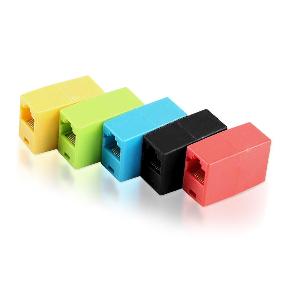 DCKR LAN Coupler RJ45 8P8C Modular Network Inline Ethernet Latch Female Coupler (5 Pack) - Red/Yellow/Green/Blue/Black - LeoForward Australia