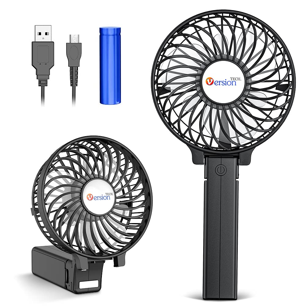  [AUSTRALIA] - VersionTECH. Mini Handheld Fan, USB Desk Fan, Small Personal Portable Table Fan with USB Rechargeable Battery Operated Cooling Folding Electric Fan for Travel Office Room Household Black