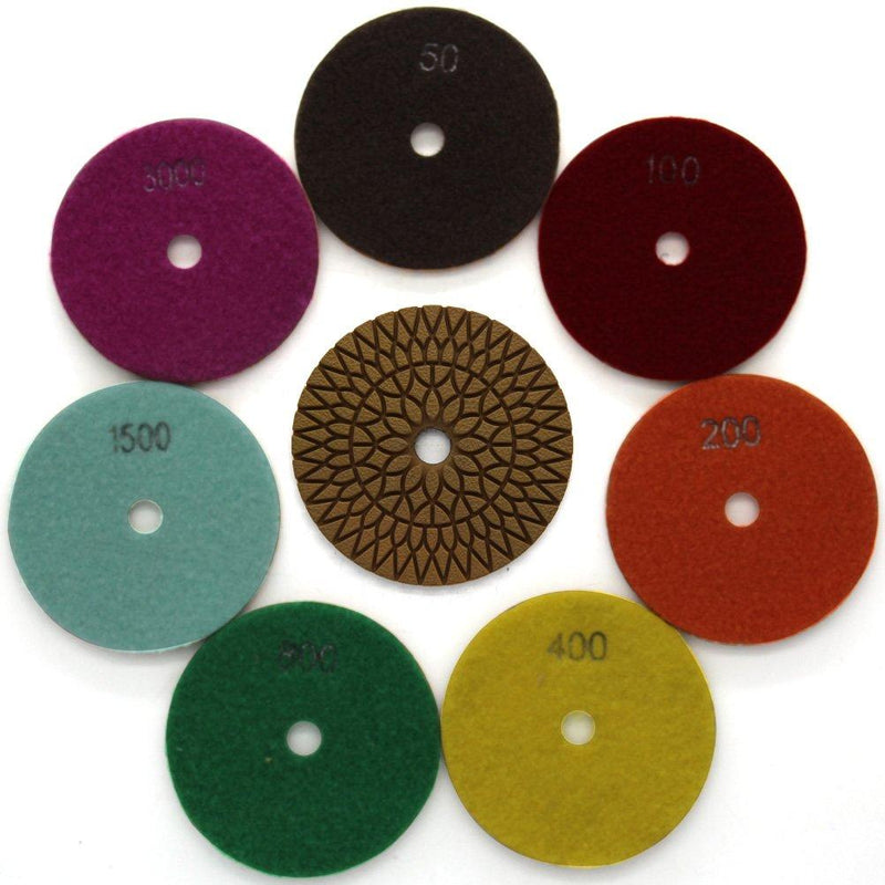  [AUSTRALIA] - Diamond Wet 7-Step Buffing Polishing Pads 7 Pieces Set for Granite Marble Stone 4 Inch Grit 50-3000 7 Pcs: Grit 50-3000