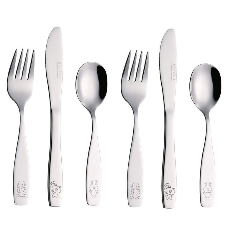  [AUSTRALIA] - Annova Children's Flatware 6 Pieces Set - Stainless Steel Cutlery/Silverware 2 x Children Safe Forks, 2 x Safe Table Knife, 2 x Tablespoons - Kids Toddler Utensils Lunch Box (Engraved Dog Cat Bunny)