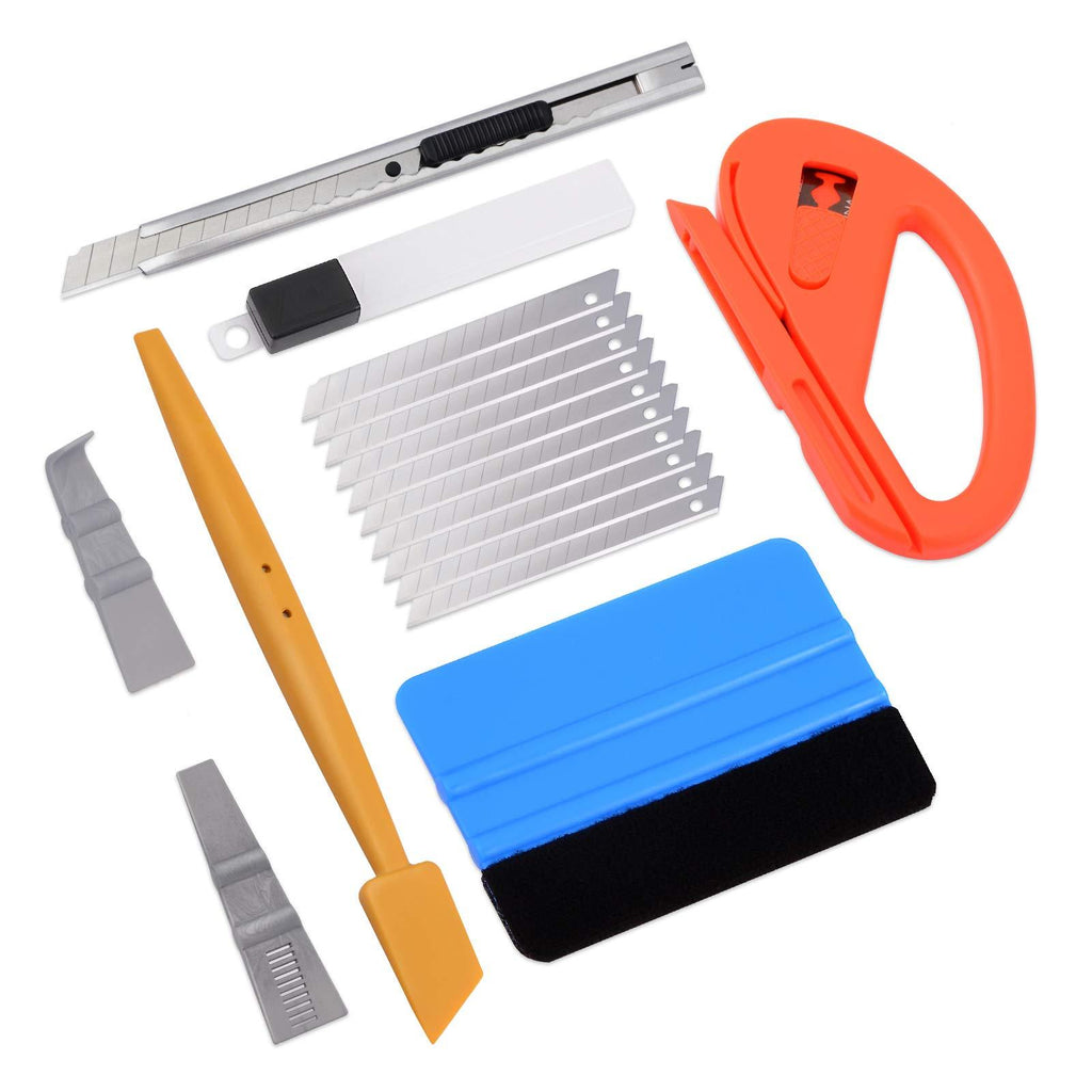  [AUSTRALIA] - Ehdis Vehicle Window Vinyl Wrap Tint Film Tools: 4 Inch Felt Squeegee, Zippy Cutter, Utility Knife with 10 Blades, Mini Stick and Go Corner Squeegees