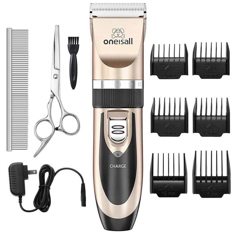 oneisall Dog Shaver Clippers Low Noise Rechargeable Cordless Electric Quiet Hair Clippers Set for Dogs Cats Pets Gold - LeoForward Australia