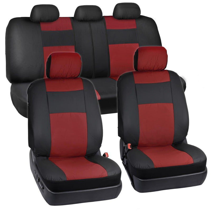  [AUSTRALIA] - BDK OS-409-RD-A_am Black & Red Synthetic Leather Seat Covers for Car SUV Van - Affordable PU Vinyle Replacement Covers