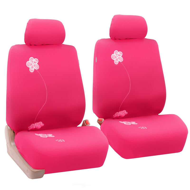 FH Group Seat Cover Flower Embroidery Airbag Compatible Pink Flower Front Set Front Bucket Set - LeoForward Australia
